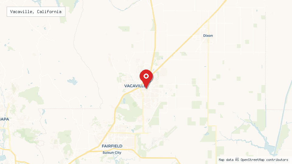 Street map of Vacaville, California with location pin