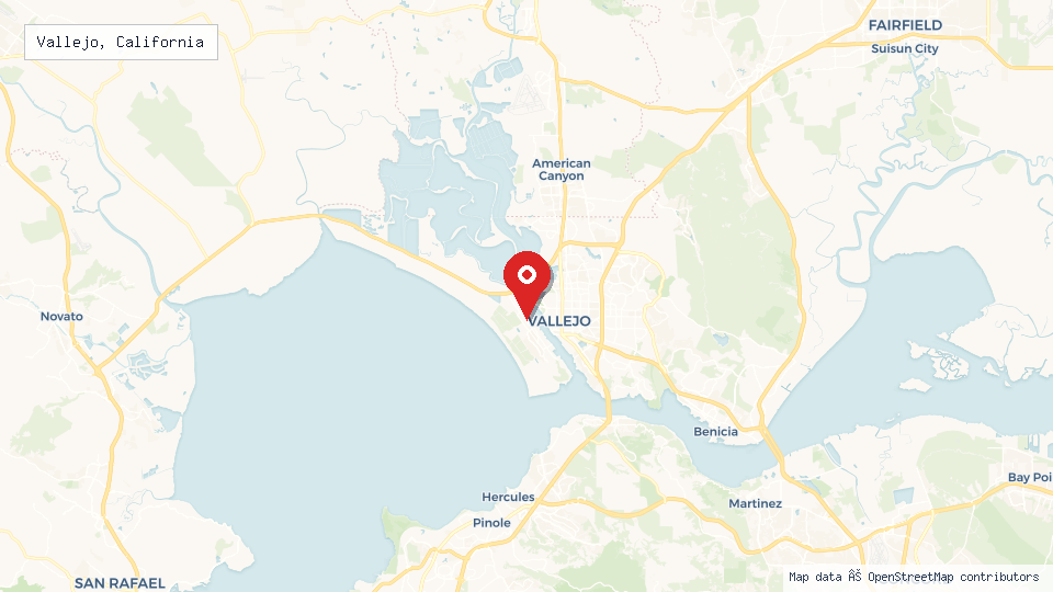 Street map of Vallejo, California with location pin