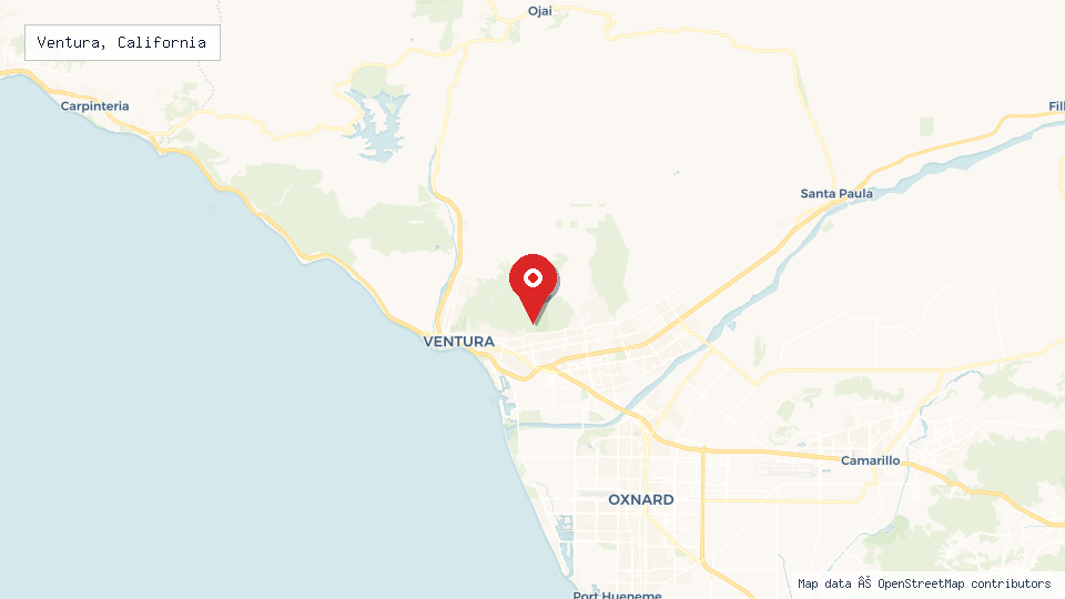 Street map of Ventura, California with location pin