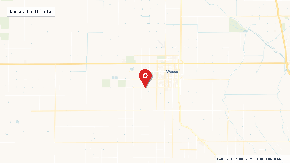 Street map of Wasco, California with location pin