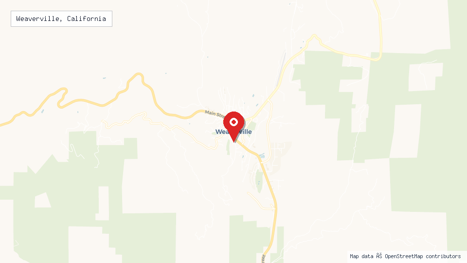 Street map of Weaverville, California with location pin