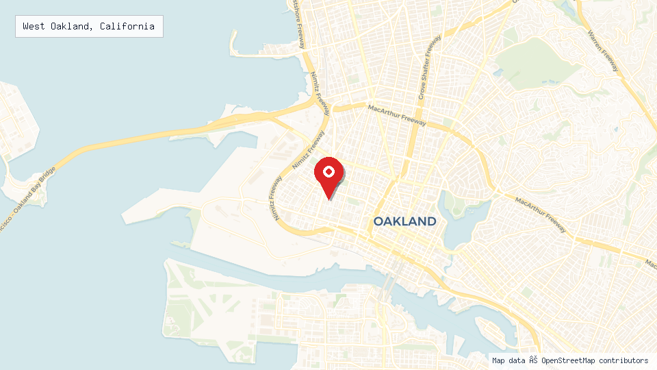Street map of West Oakland, California with location pin