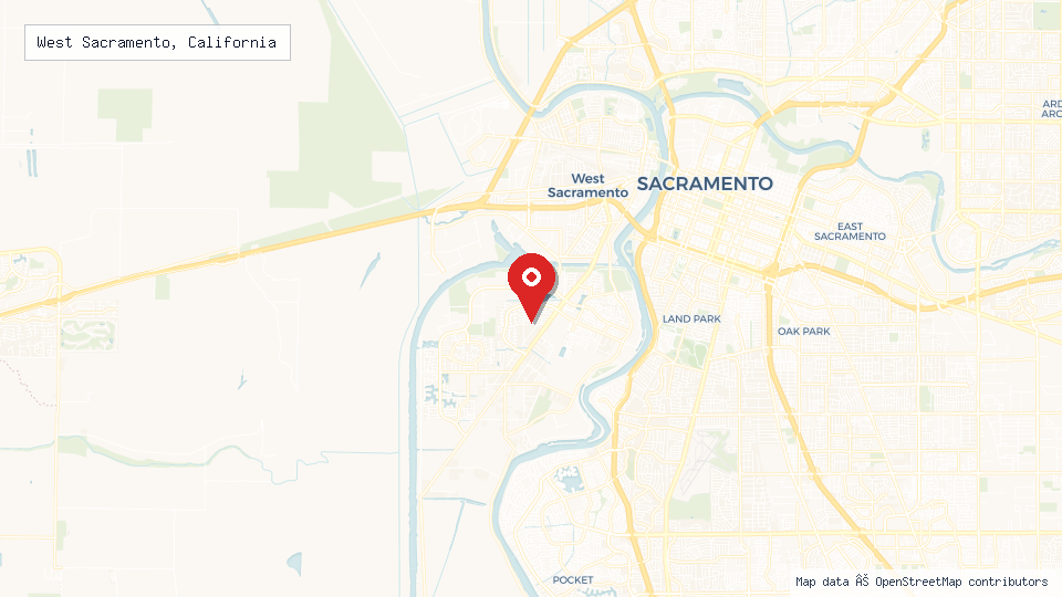 Street map of West Sacramento, California with location pin