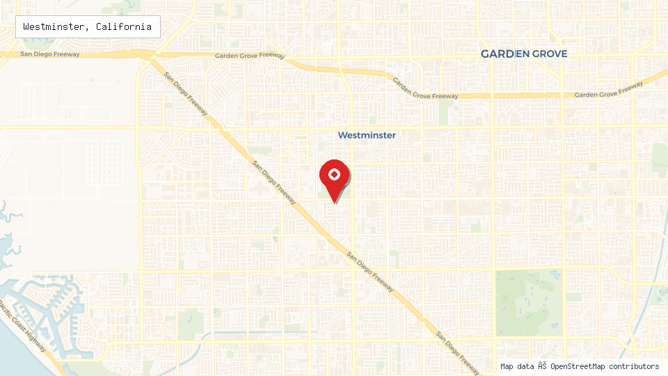 Street map of Westminster, California with location pin
