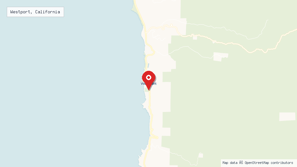 Street map of Westport, California with location pin