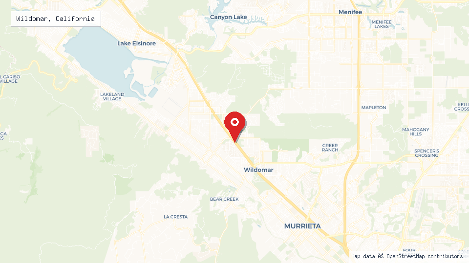Street map of Wildomar, California with location pin