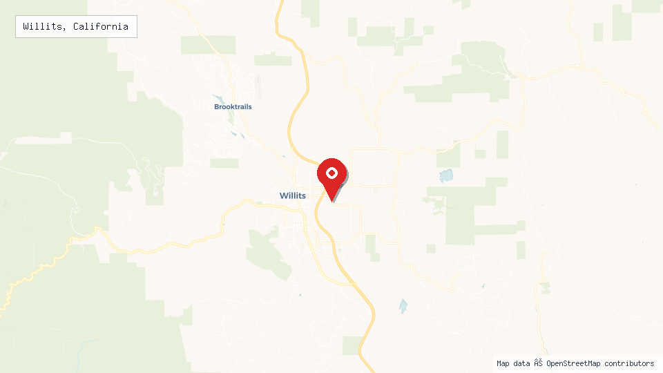 Street map of Willits, California with location pin