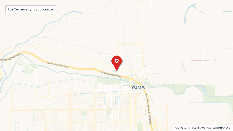 Street map of Winterhaven, California with location pin