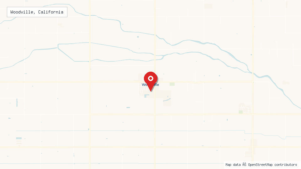 Street map of Woodville, California with location pin