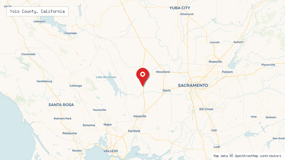 Street map of Yolo County, California with location pin