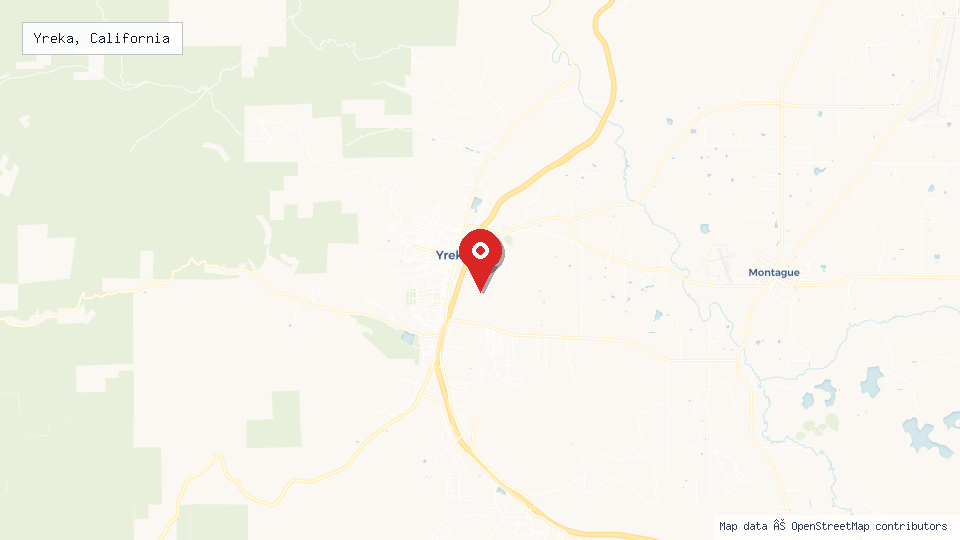Street map of Yreka, California with location pin