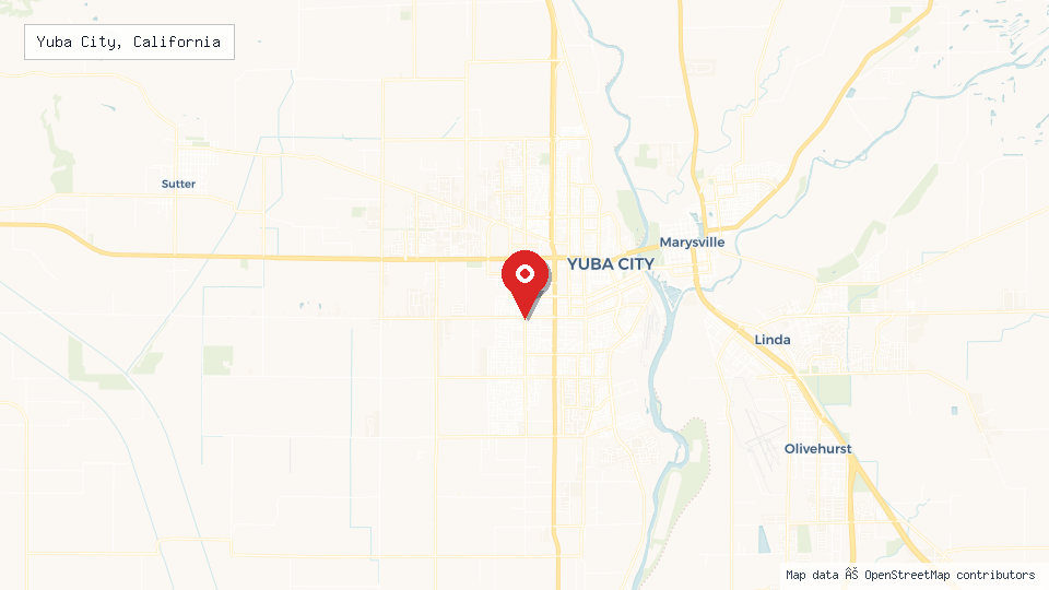 Street map of Yuba City, California with location pin