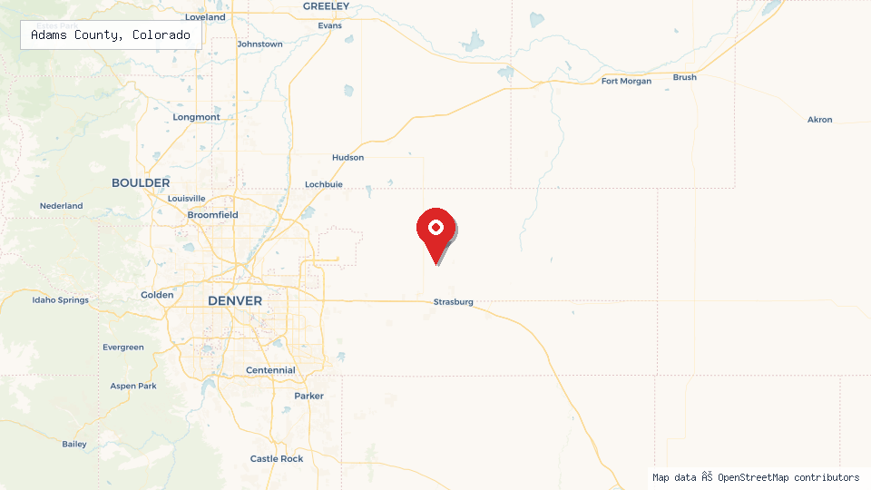 Street map of Adams County, Colorado with location pin