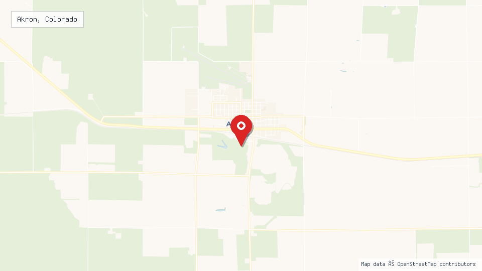 Street map of Akron, Colorado with location pin