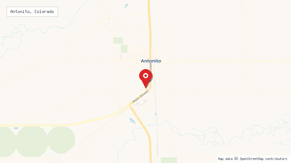 Street map of Antonito, Colorado with location pin