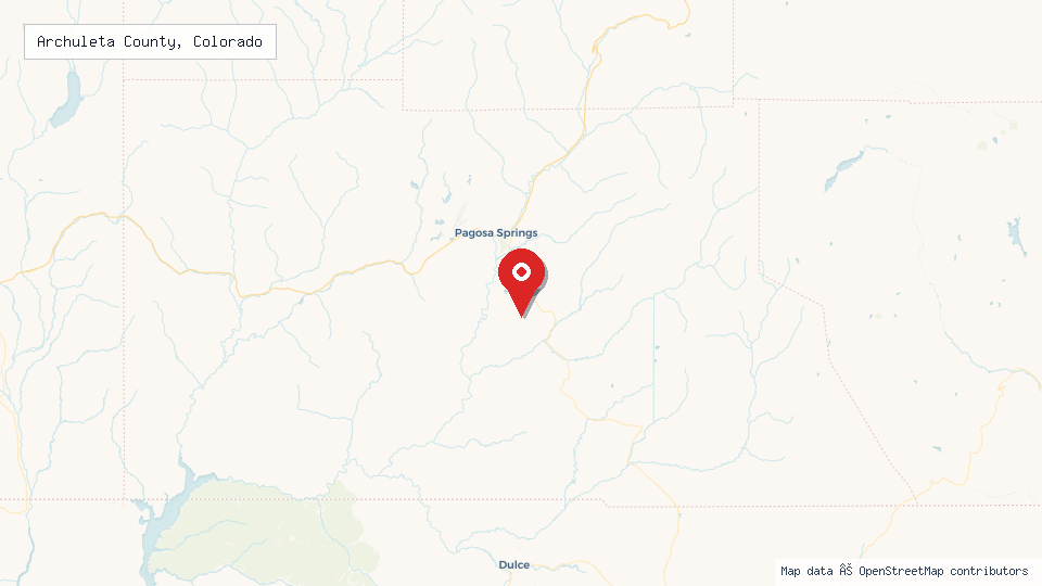 Street map of Archuleta County, Colorado with location pin