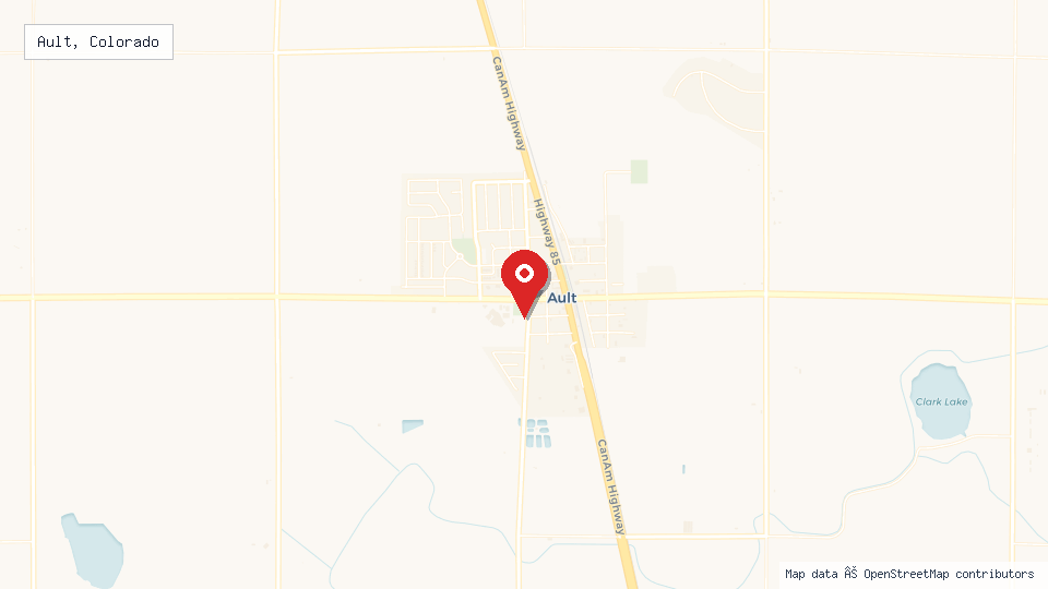 Street map of Ault, Colorado with location pin