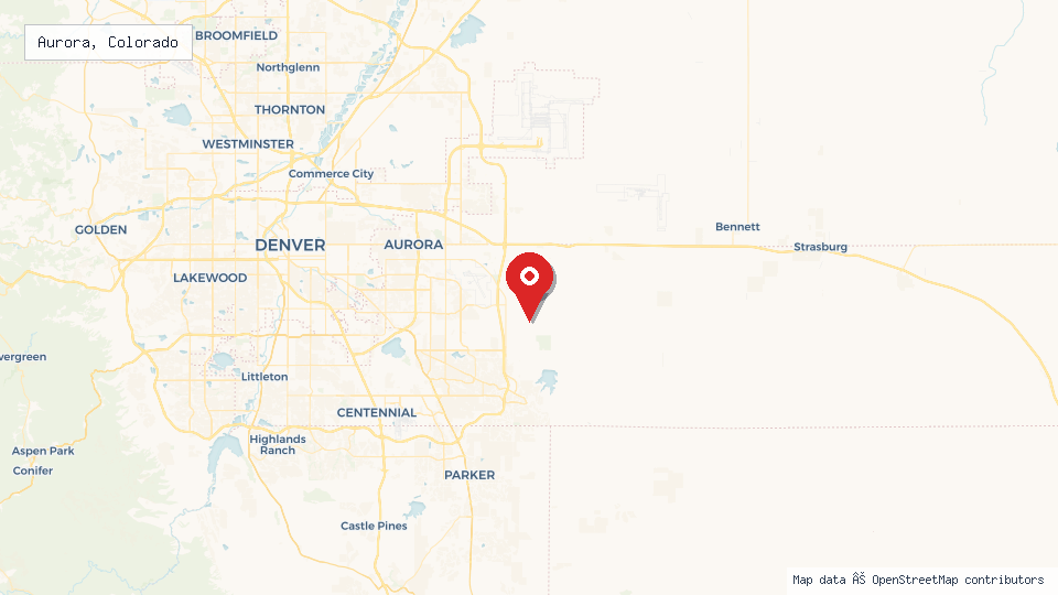 Street map of Aurora, Colorado with location pin