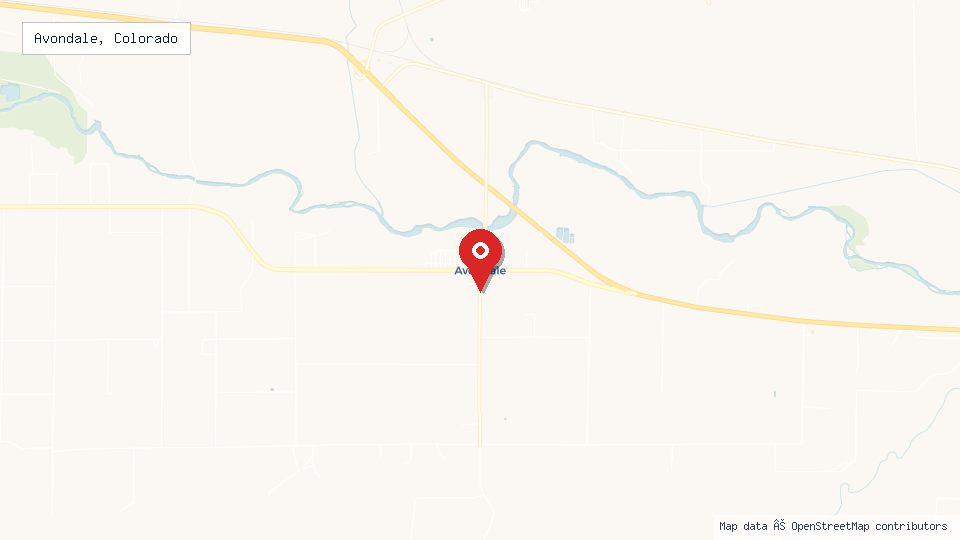 Street map of Avondale, Colorado with location pin