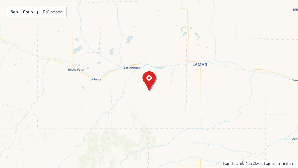 Street map of Bent County, Colorado with location pin