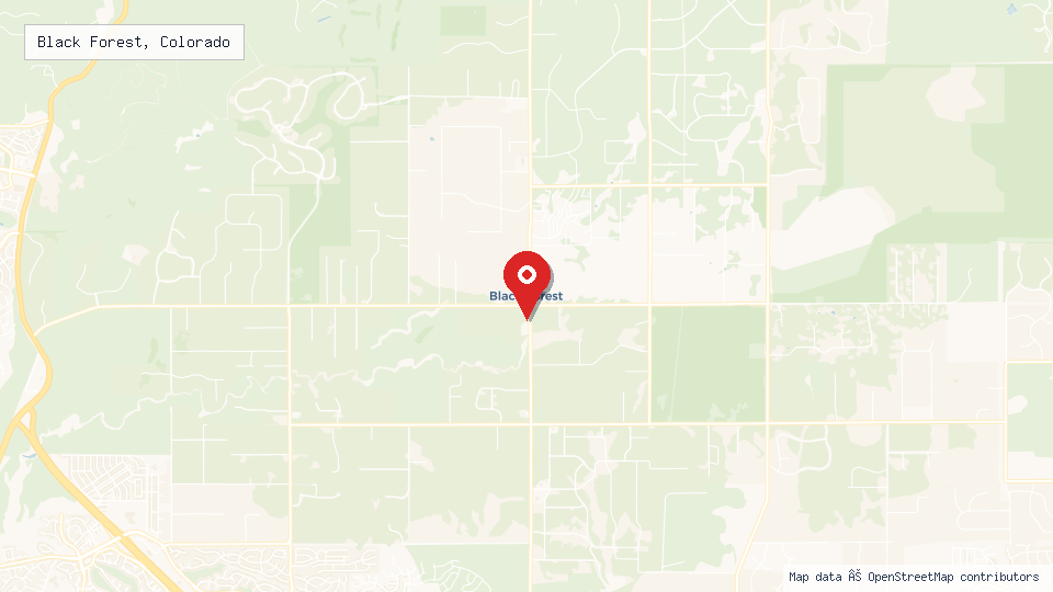 Street map of Black Forest, Colorado with location pin