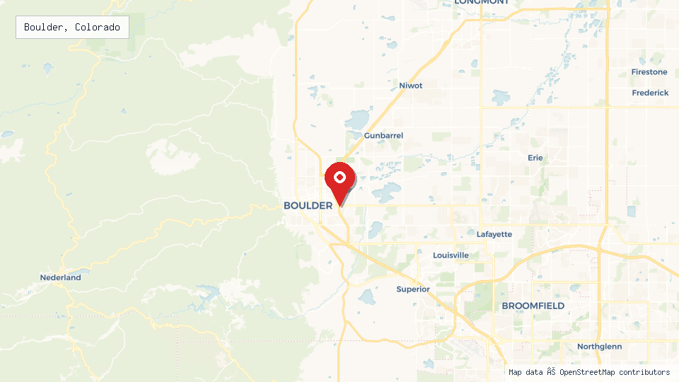 Street map of Boulder, Colorado with location pin