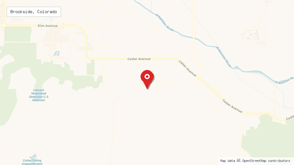 Street map of Brookside, Colorado with location pin