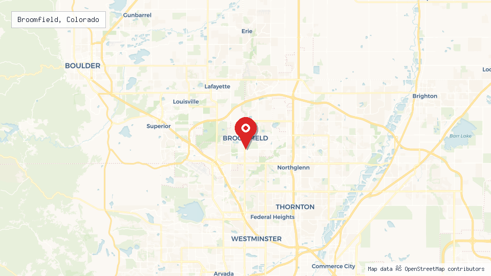 Street map of Broomfield, Colorado with location pin