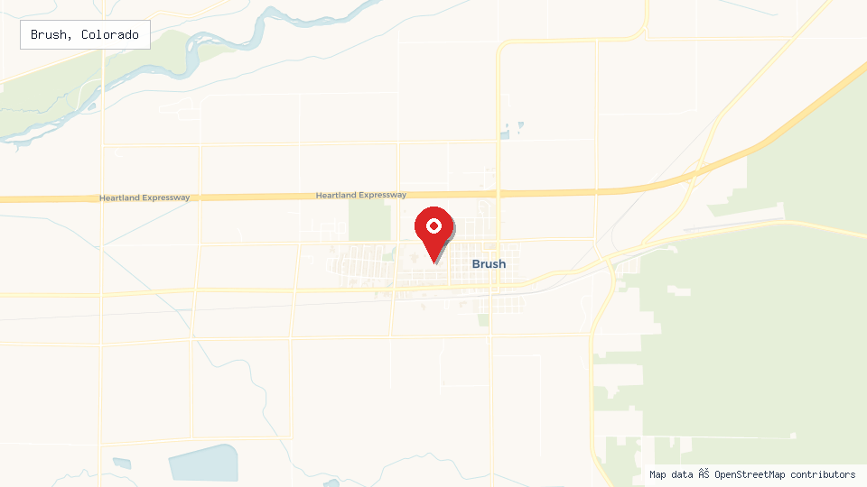 Street map of Brush, Colorado with location pin