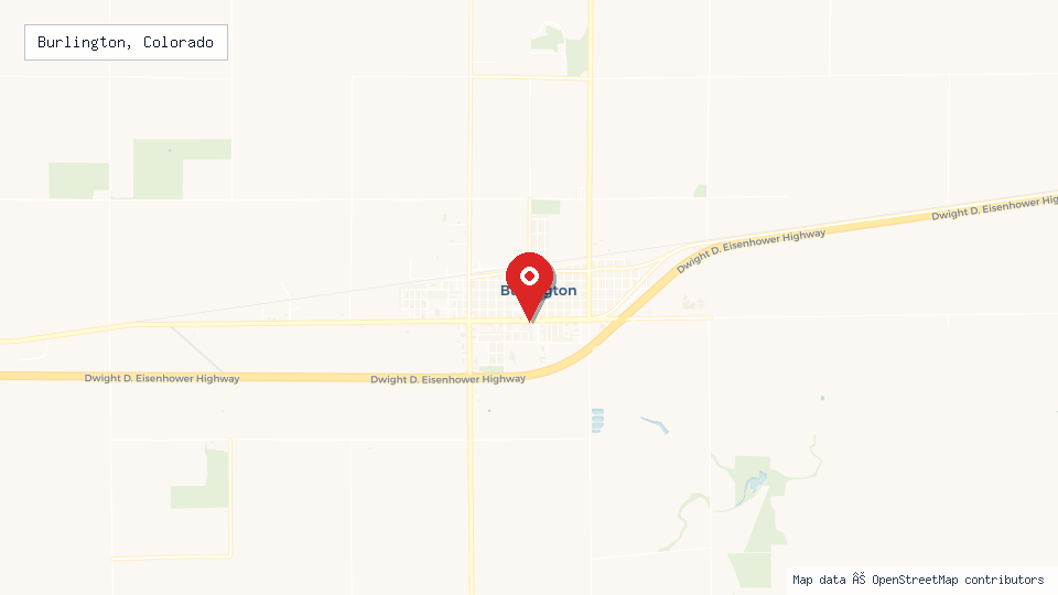 Street map of Burlington, Colorado with location pin