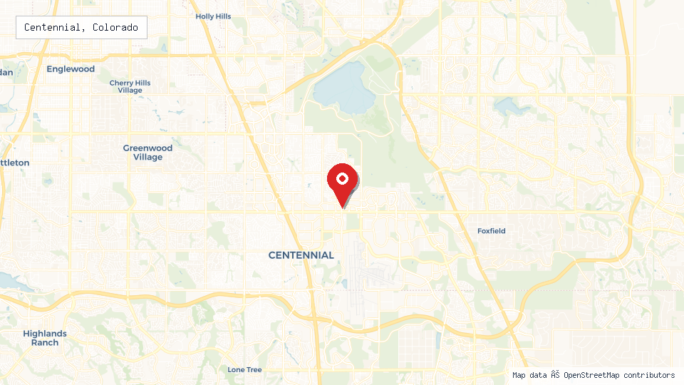 Street map of Centennial, Colorado with location pin