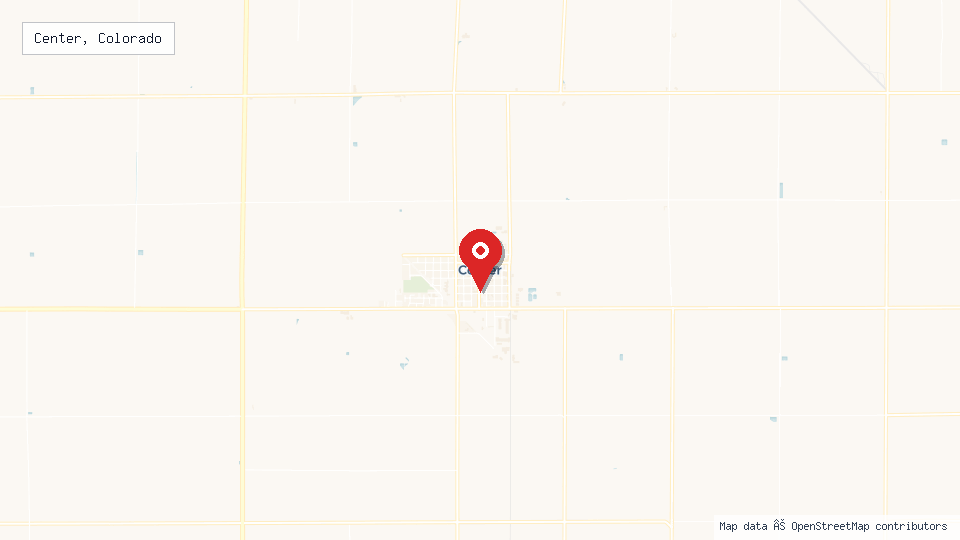 Street map of Center, Colorado with location pin