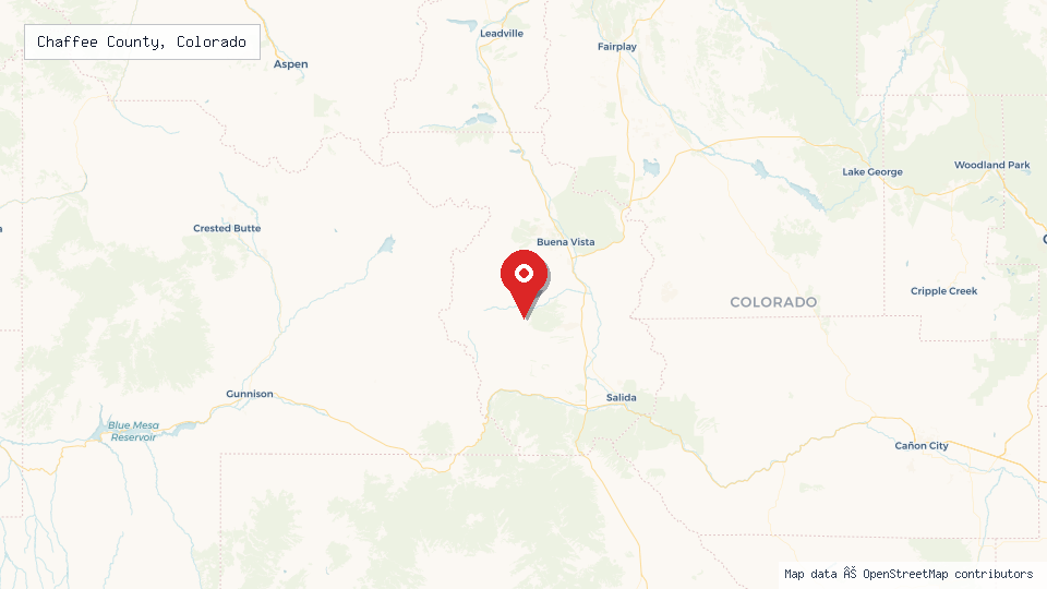 Street map of Chaffee County, Colorado with location pin
