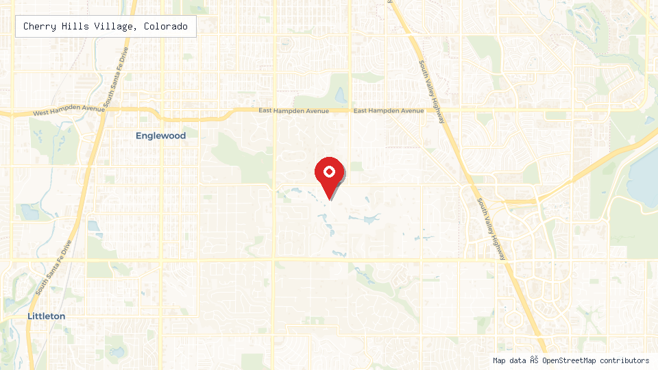 Street map of Cherry Hills Village, Colorado with location pin