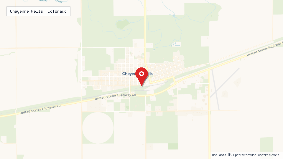 Street map of Cheyenne Wells, Colorado with location pin