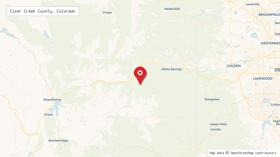 Street map of Clear Creek County, Colorado with location pin