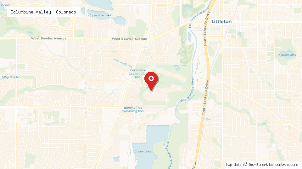 Street map of Columbine Valley, Colorado with location pin