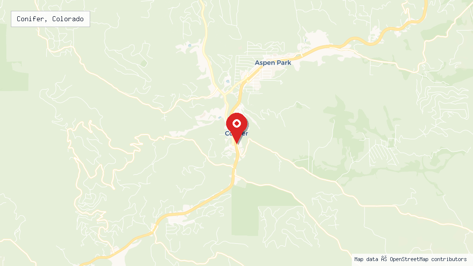 Street map of Conifer, Colorado with location pin