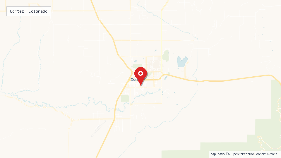 Street map of Cortez, Colorado with location pin