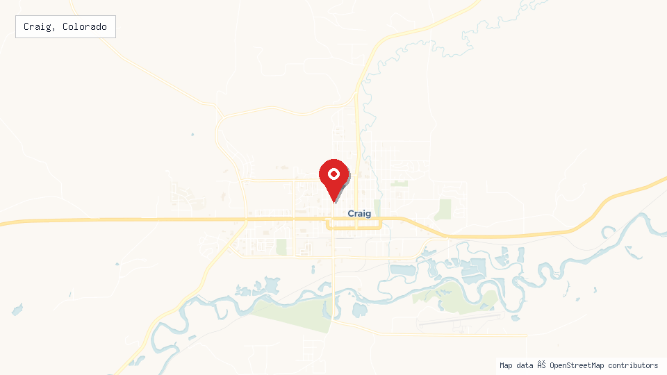 Street map of Craig, Colorado with location pin