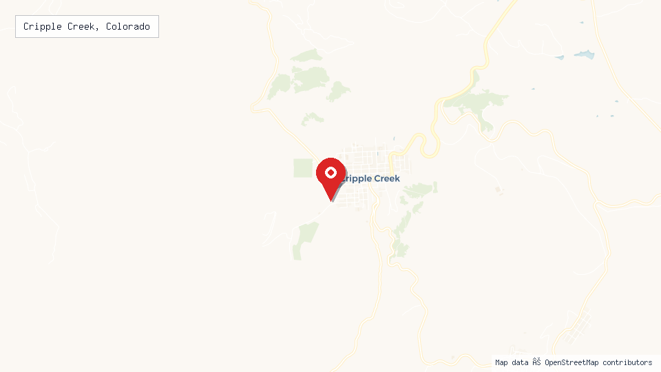 Street map of Cripple Creek, Colorado with location pin
