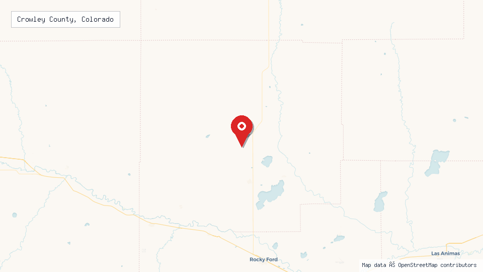 Street map of Crowley County, Colorado with location pin