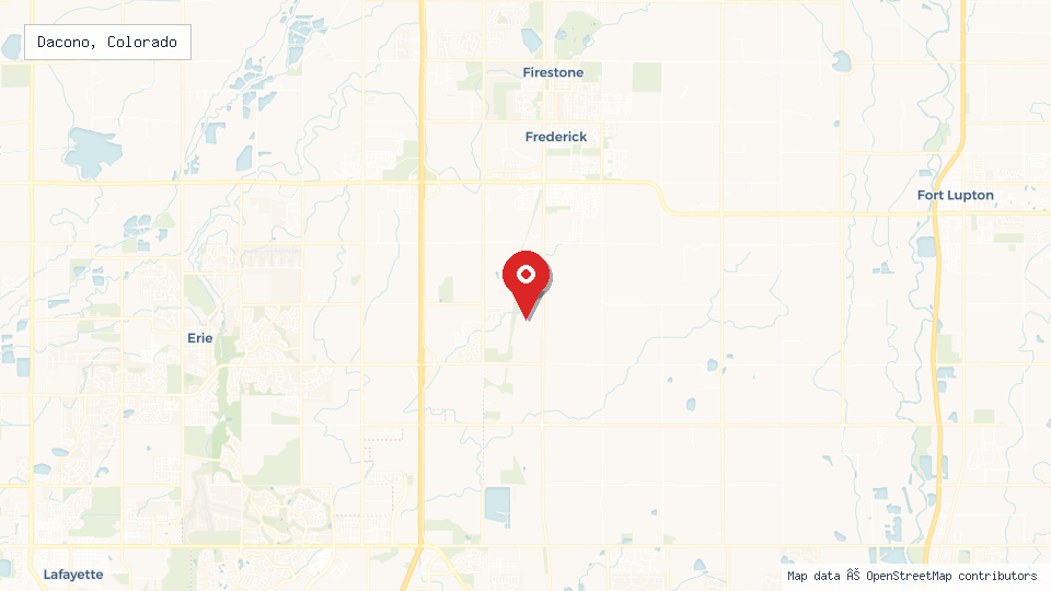 Street map of Dacono, Colorado with location pin