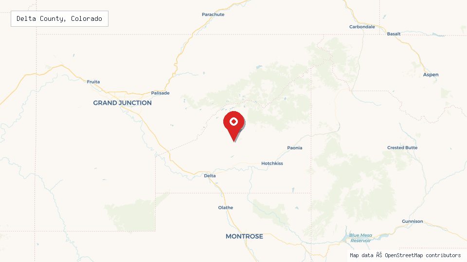 Street map of Delta County, Colorado with location pin