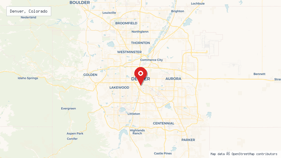 Street map of Denver, Colorado with location pin