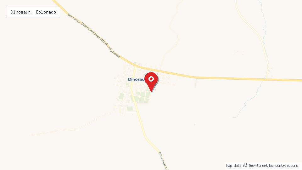 Street map of Dinosaur, Colorado with location pin