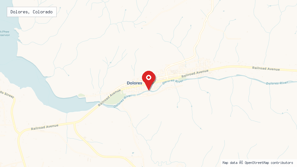 Street map of Dolores, Colorado with location pin