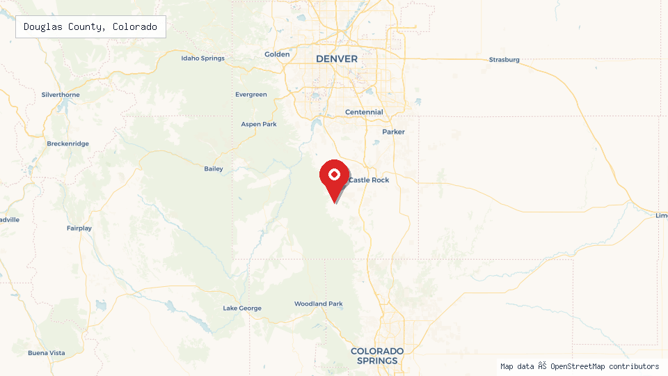 Street map of Douglas County, Colorado with location pin