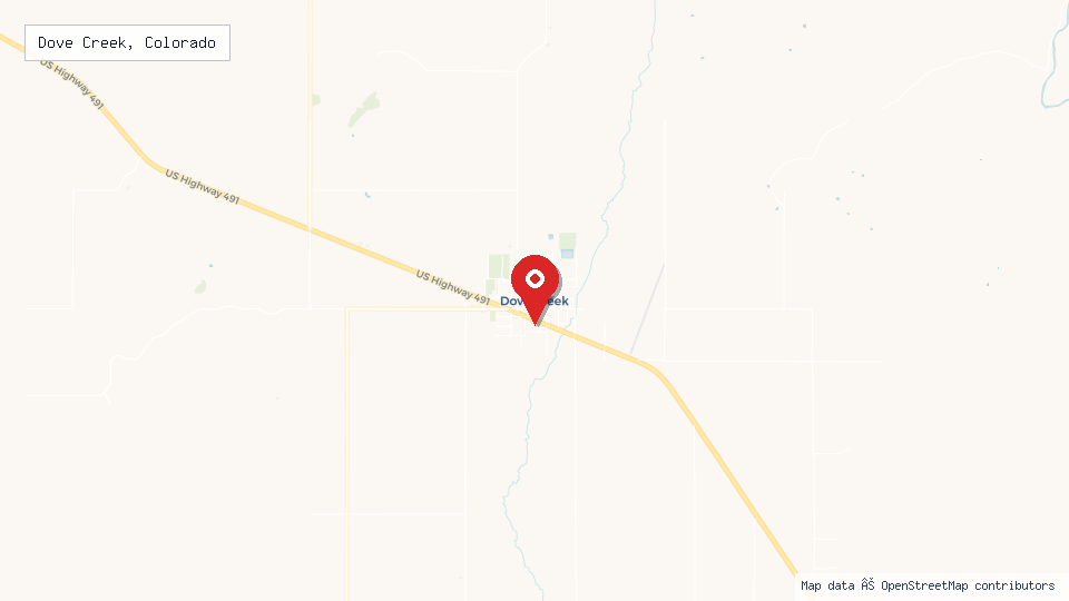 Street map of Dove Creek, Colorado with location pin