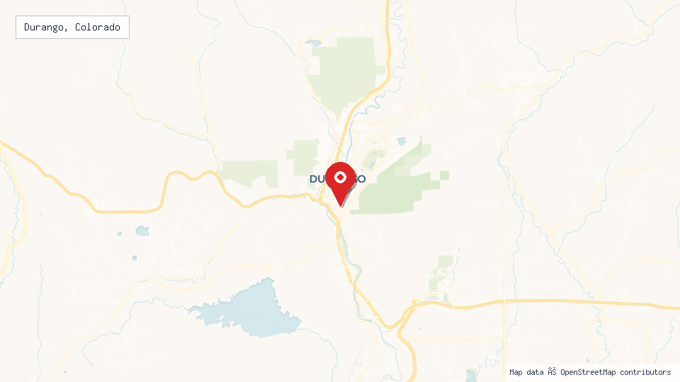 Street map of Durango, Colorado with location pin